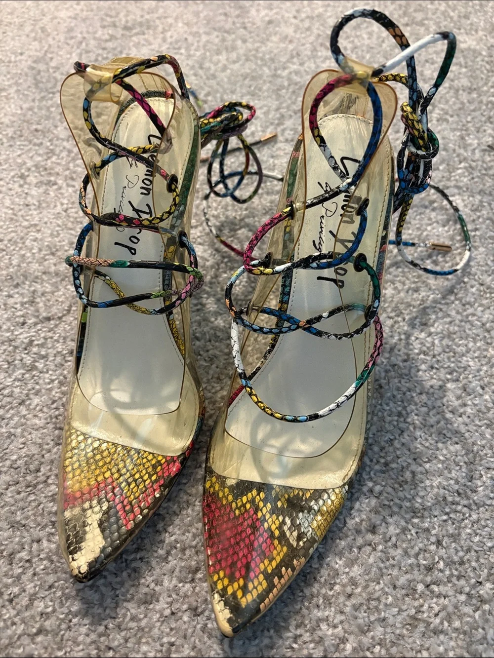 Multicolor Clear Lace-Up Stiletto Pump